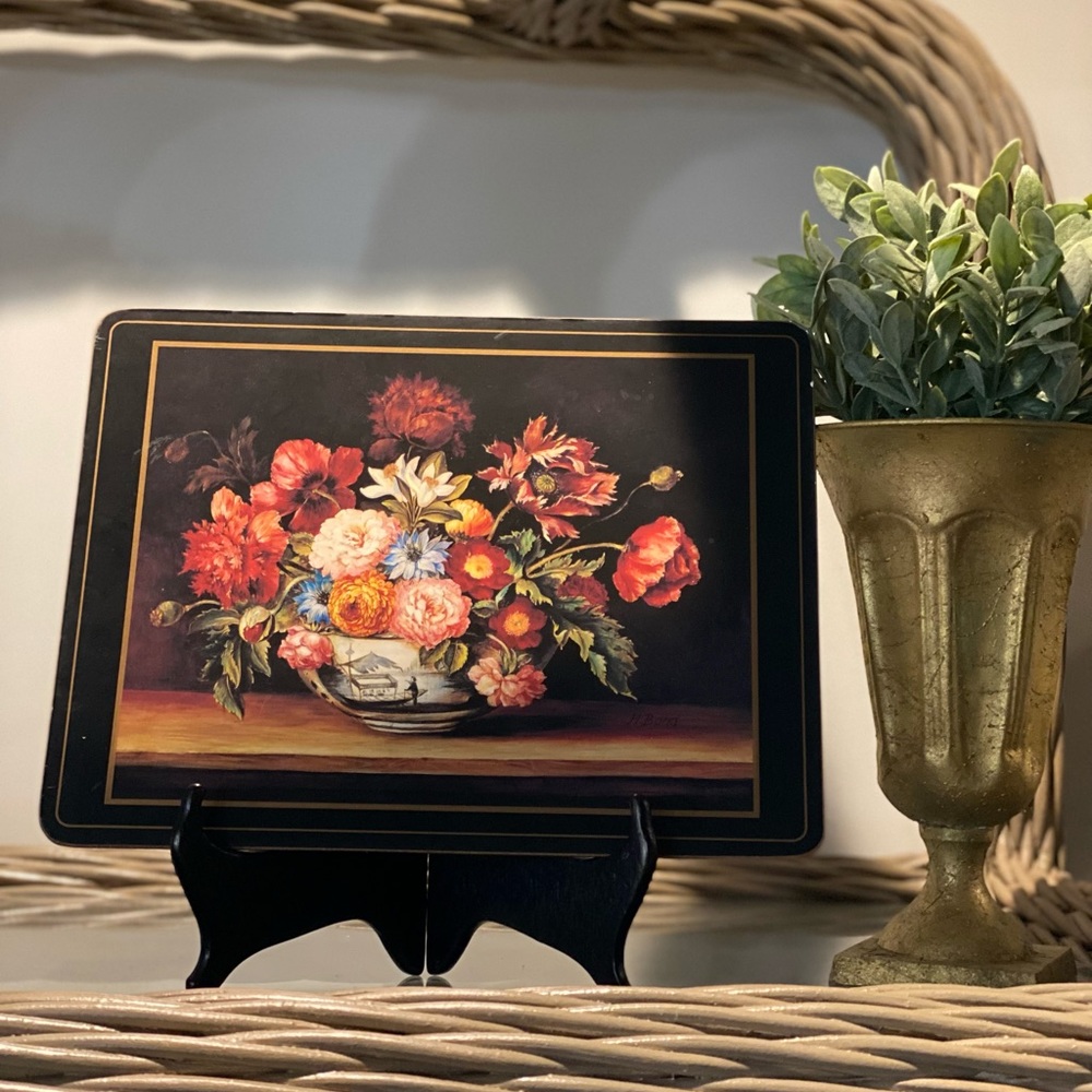 Vintage Floral Pimpernel Tray with Cork Back